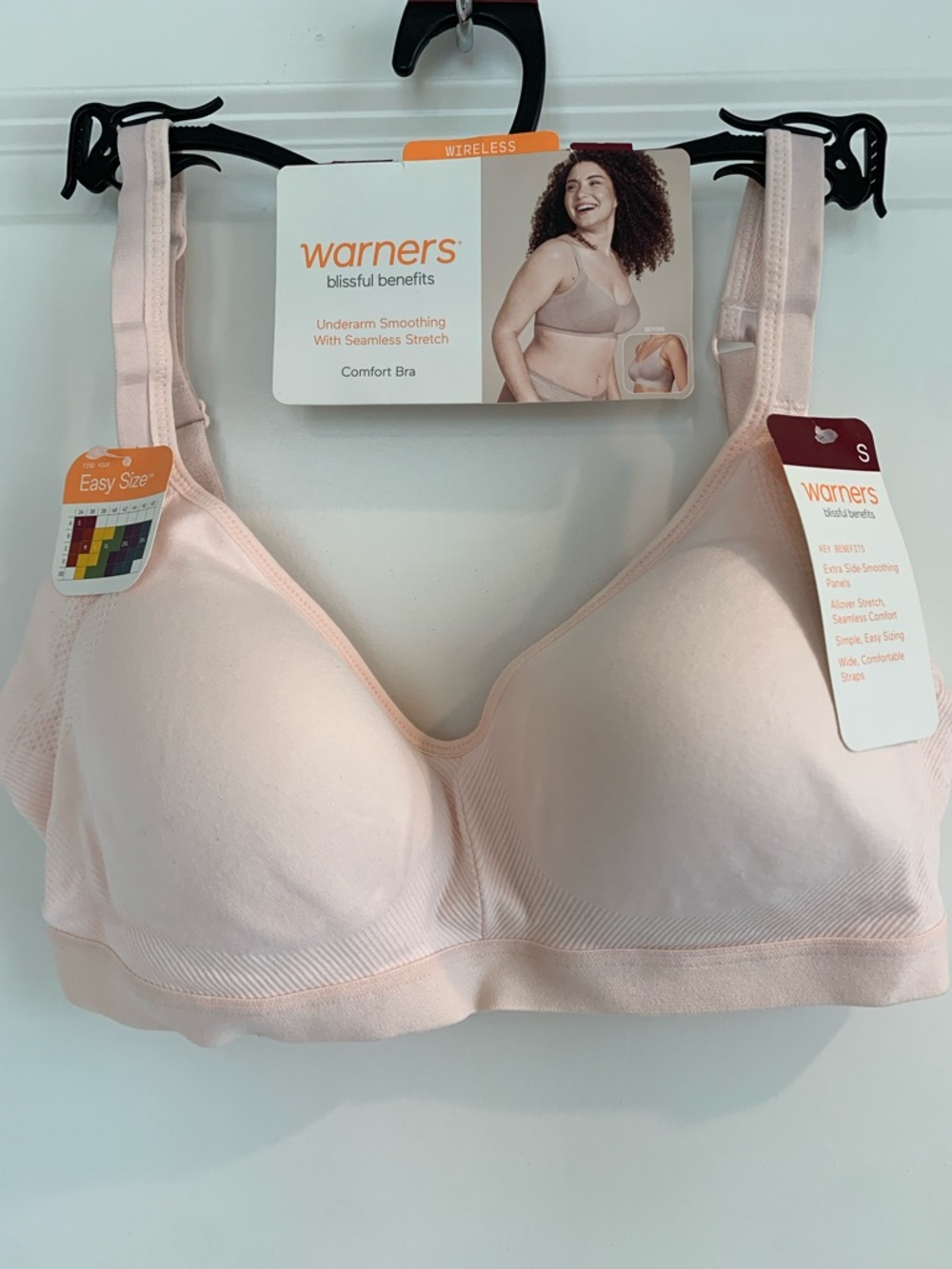 Warner's Blissful Benefits Wireless Comfort Bra Pale Pink Under arm Smoothing  S